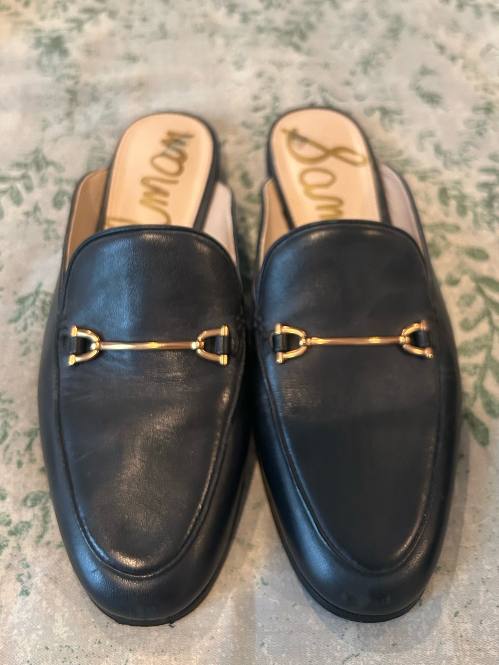 Sam Edelman Black Leather Gold Bit Slip-On Mules